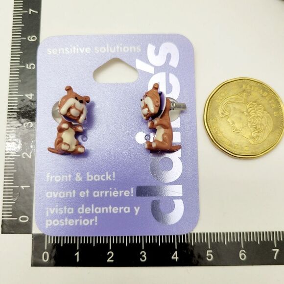 Brand New Claire's Brown & White Dog Earrings - Picture 7 of 7